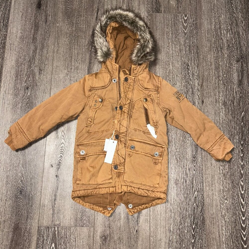 Rare Diesel Youth Zip Hood Fur Trim Bomber Jacket Brown Size XS Avant-garde NWT